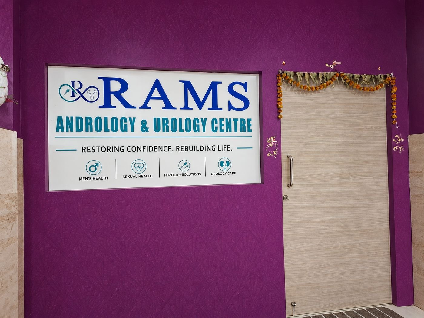 Reception and entrance signage at RAMS Andrology & Urology Centre, Hanamkonda, Warangal